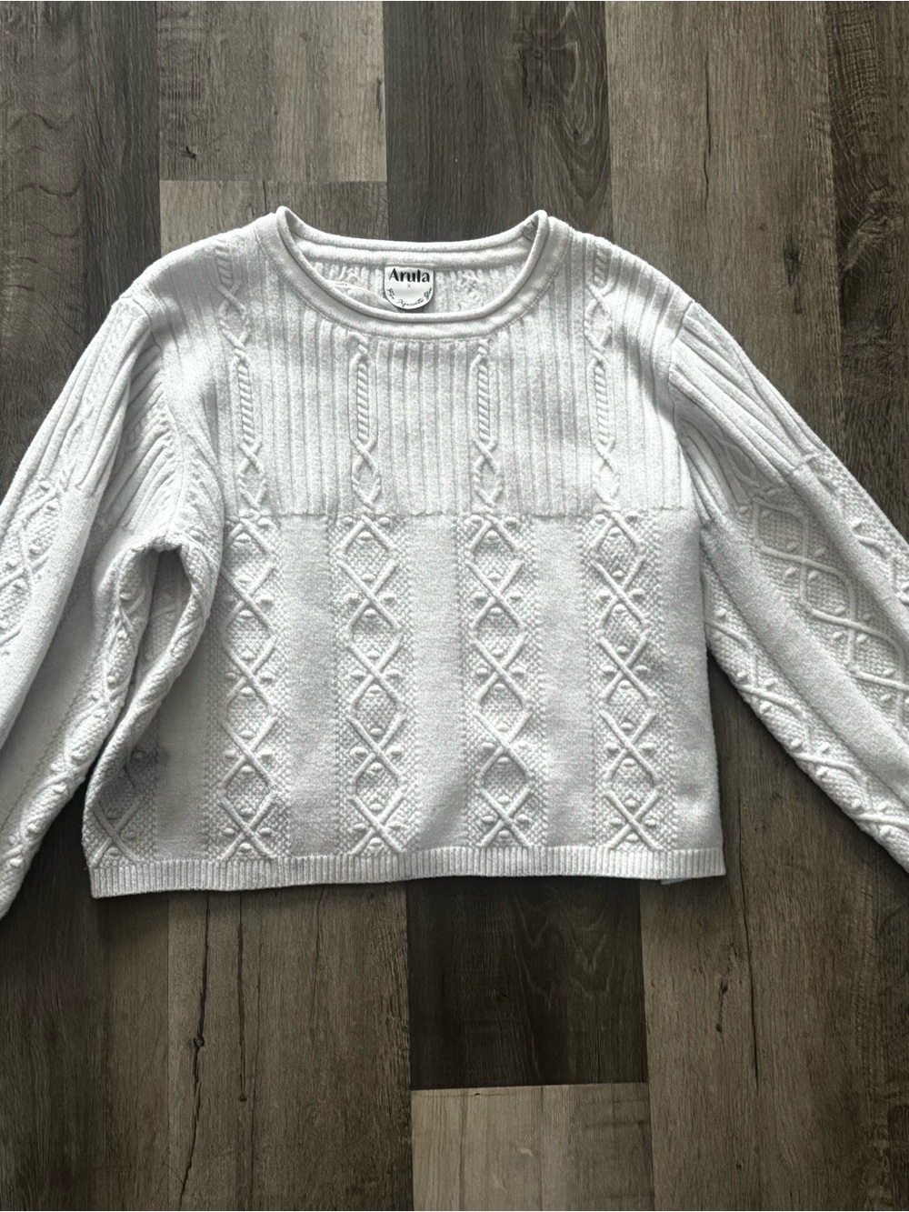 ARULA Cream Cable Knit Crewneck Sweater